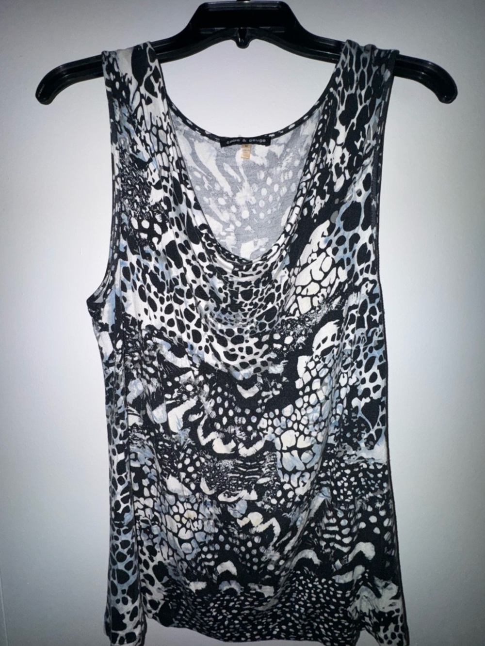 Cable & Gauge Black and White Abstract Cowl-Neck Tank